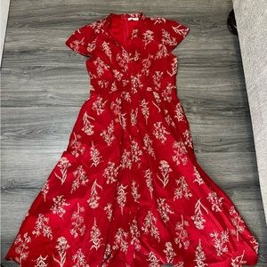 Baltic Born red with white floral midi dress small tear near bust